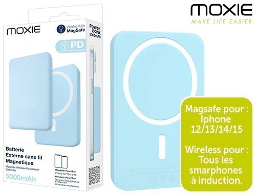 BATTERIE DE SECOURS INDUCTION MAGSAFE 5000MAH BLEU