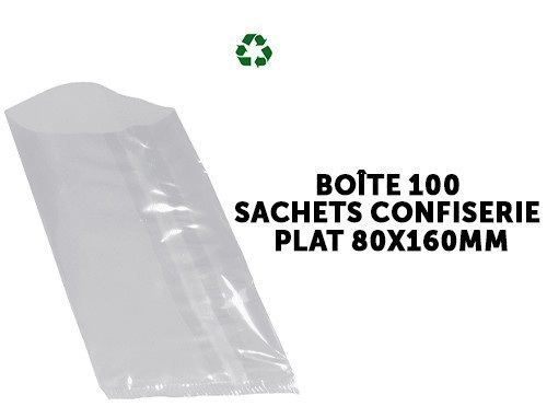 PAQUET 100 SACHETS CONFISERIE PLAT 80X160MM (20)