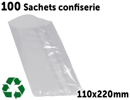 PAQUET 100 SACHETS CONFISERIE PLAT 110X220MM (20)