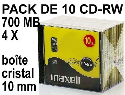 MAXELL CD-R80XLS REINSCRIPTIBLE BOITIER 10MM (10)